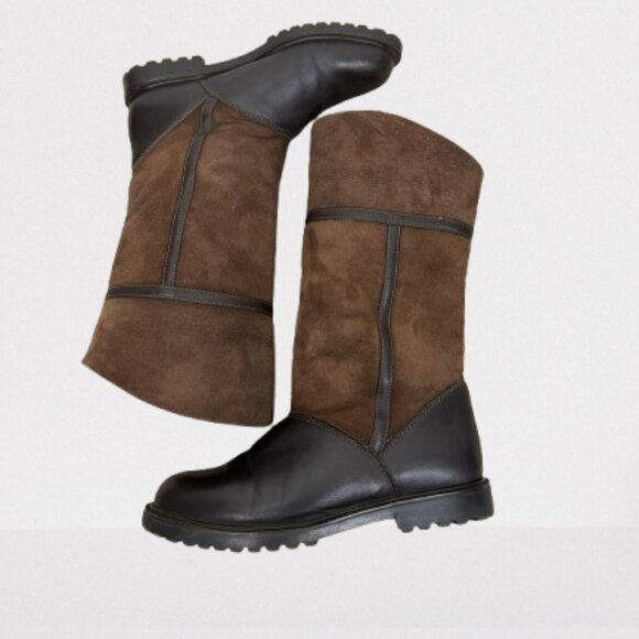 LA CANADIENNE Brown Suede/Leather Shearling Winter Boots Size 8 - Picture 9 of 12